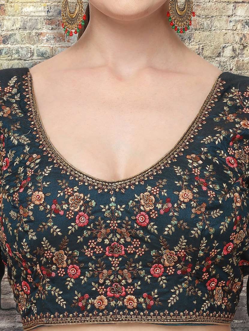 teal embroidered blouse