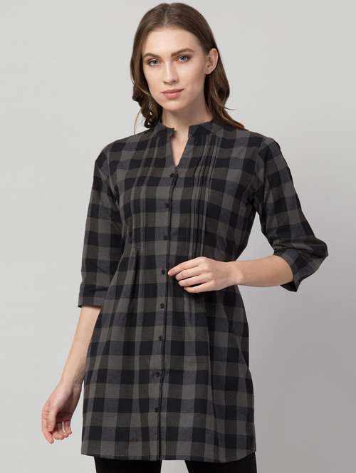 mandarin neck checkered tunic  - 17536493 -  Standard Image - 0