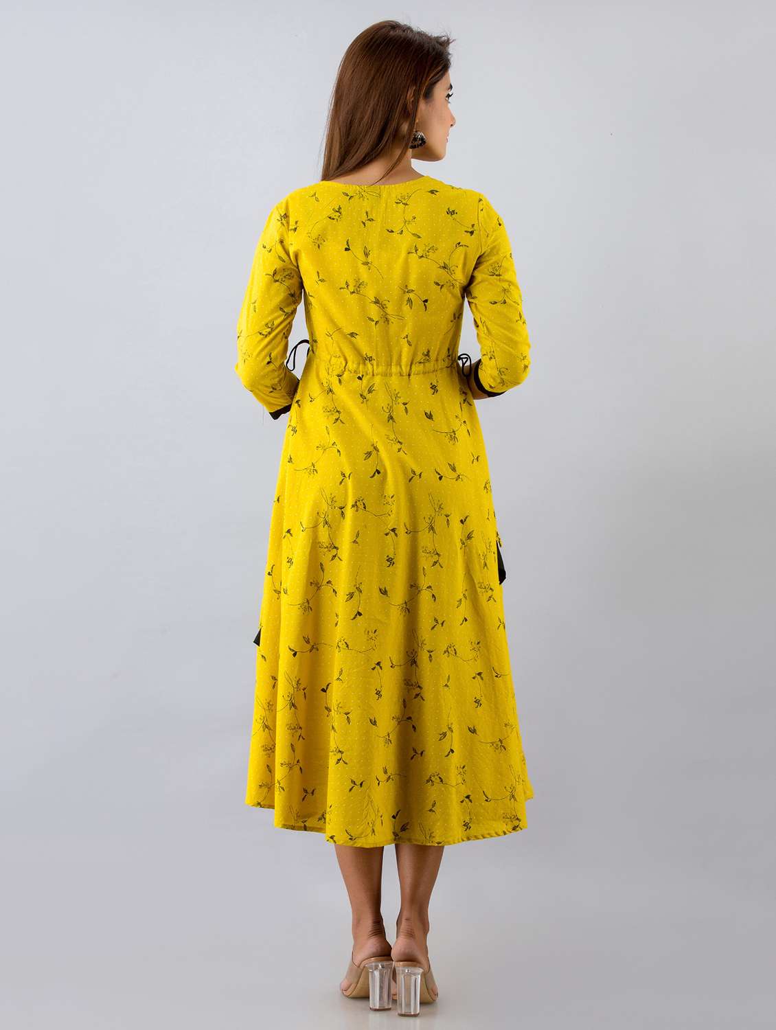 Yellow Printed Anarkali Ethnic Dress
