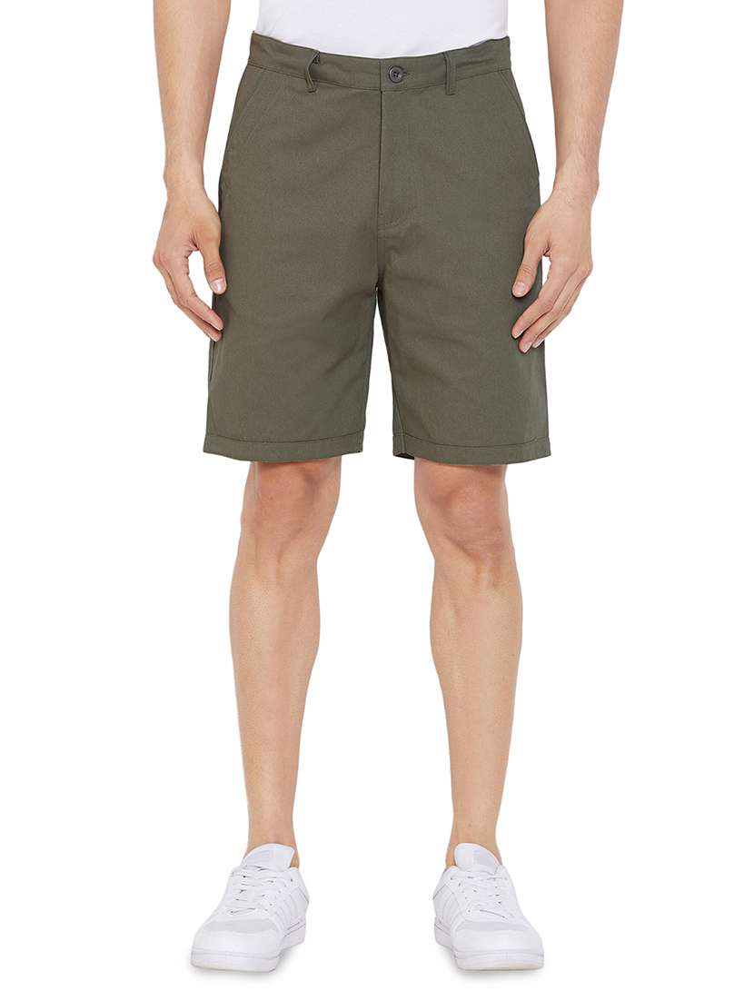 olive green solid bermuda shorts