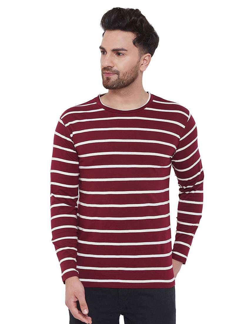 maroon striped t-shirt