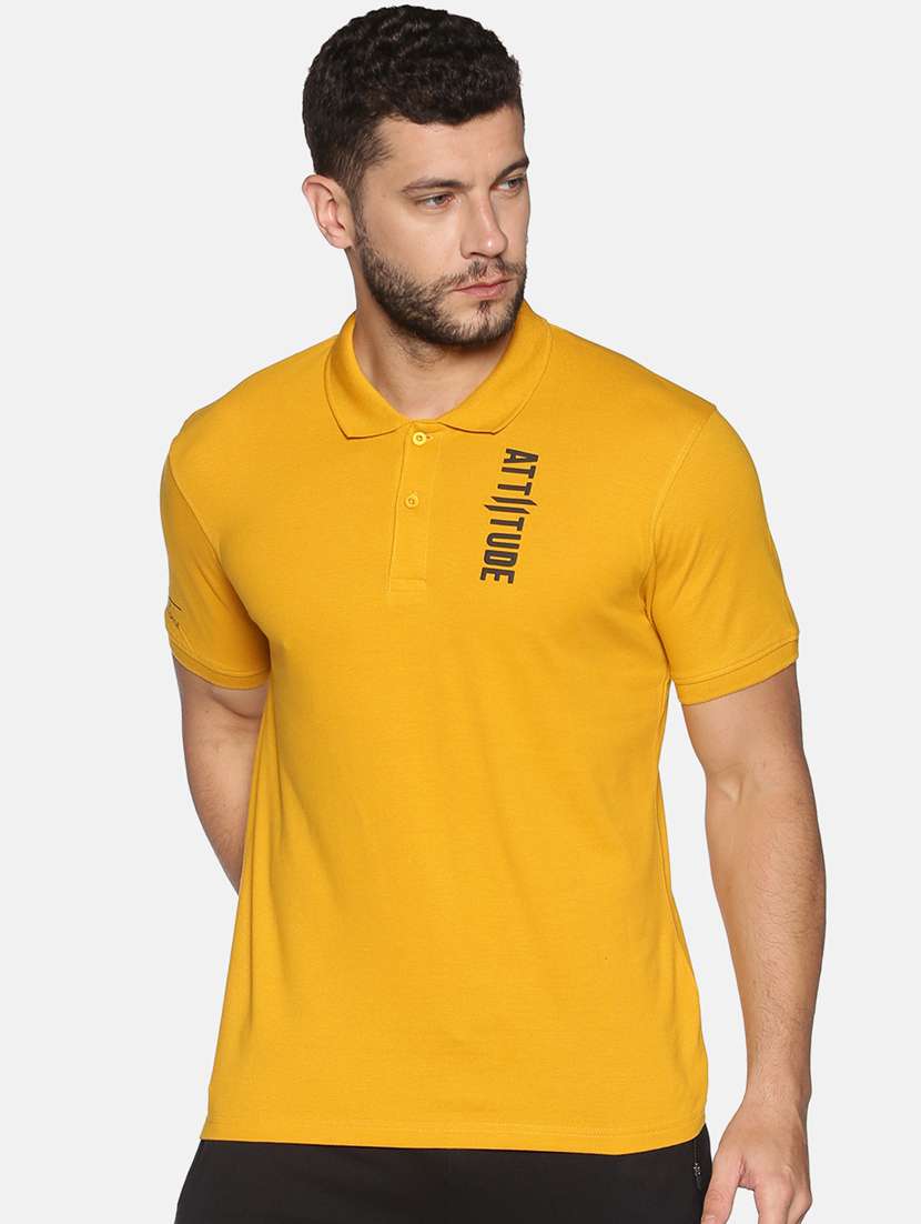 mustard printed polo t-shirt