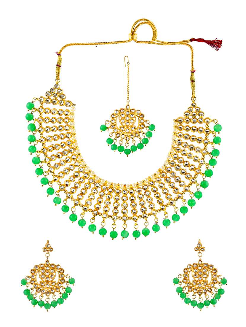  kundan & pearl jadau necklace with earrings and maangtikka - 17540187 -  Standard Image - 1