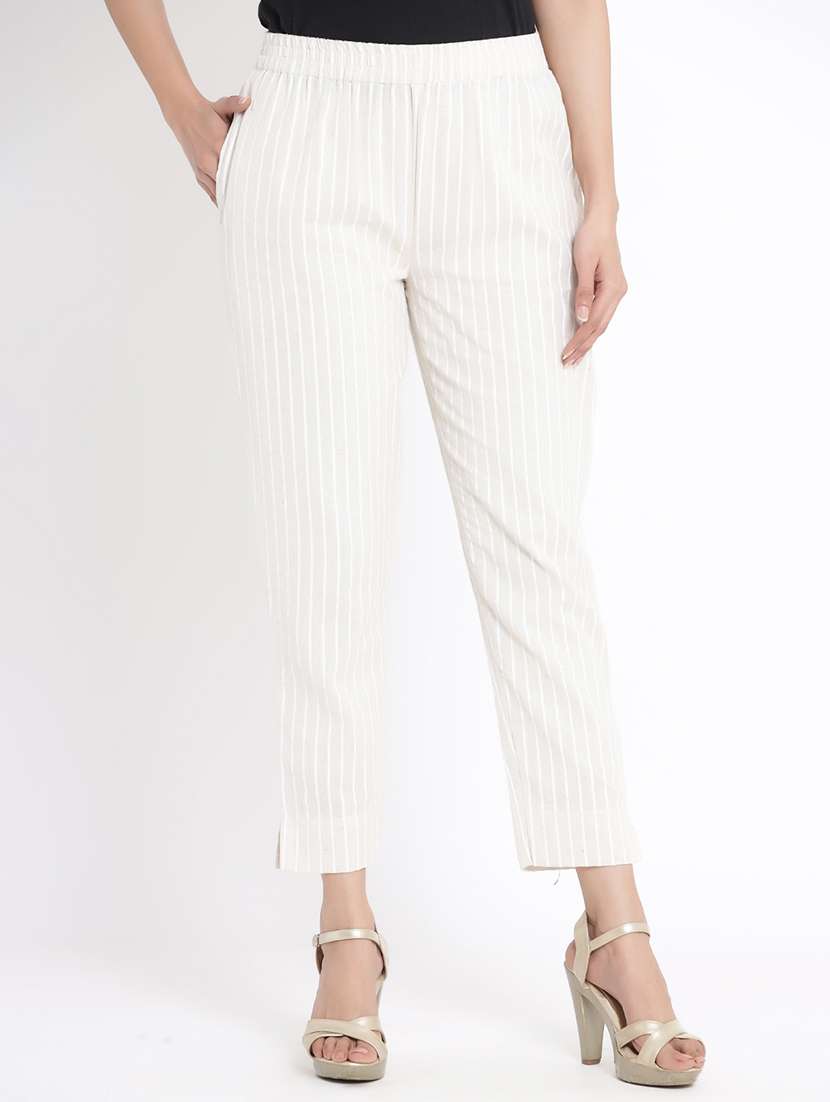 off-white striped tapered pant - 17540221 -  Zoom Image - 0
