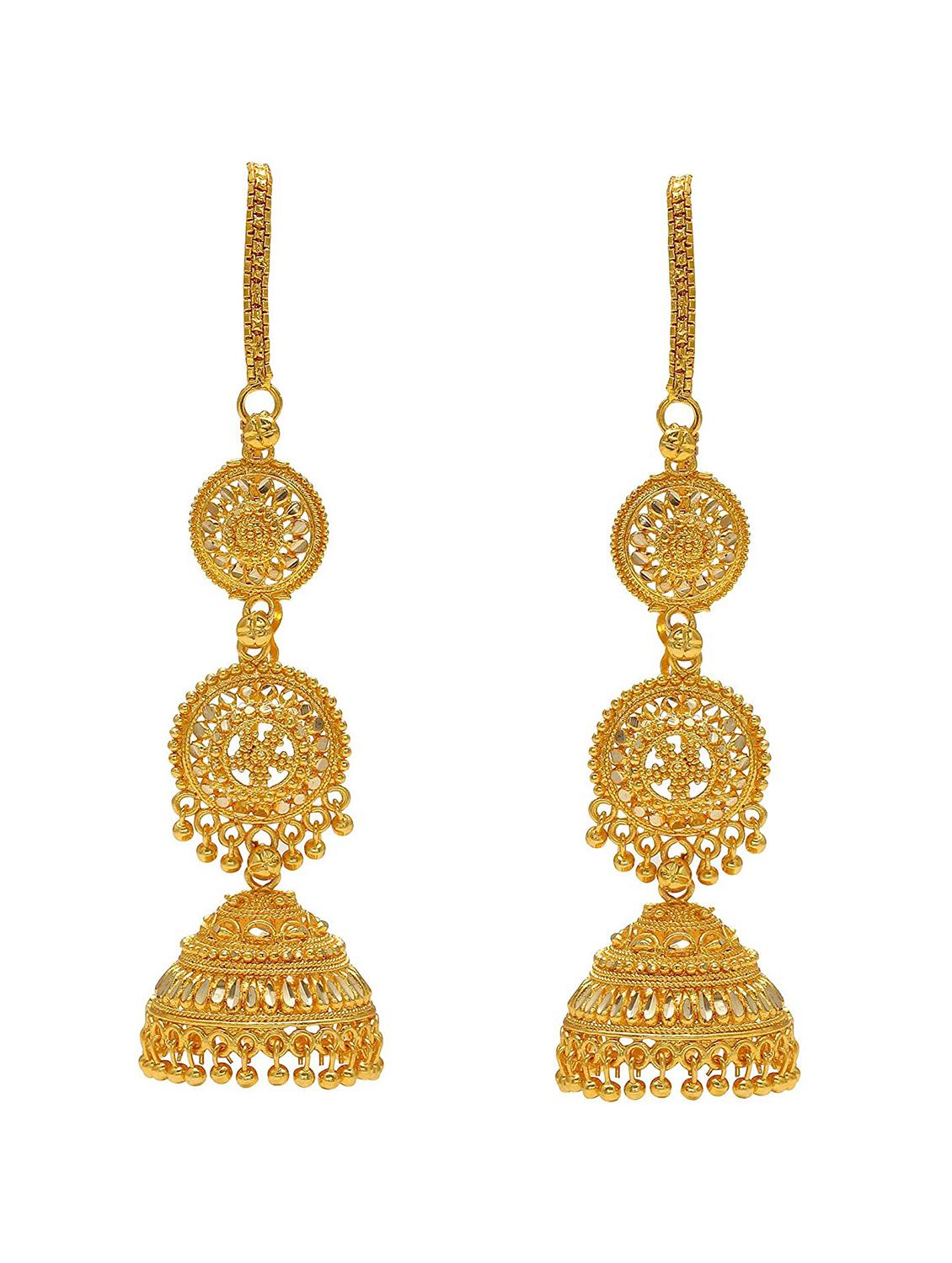 gold brass jhumka earring - 17540234 -  Zoom Image - 0