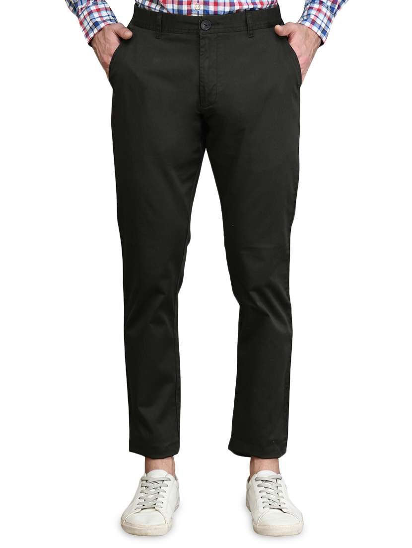 black solid flat front casual trouser