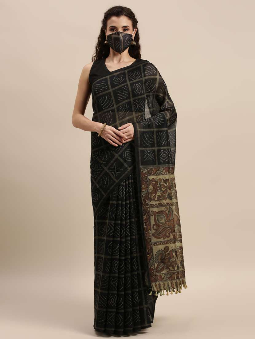 bandhani chanderi saree with mask with blouse