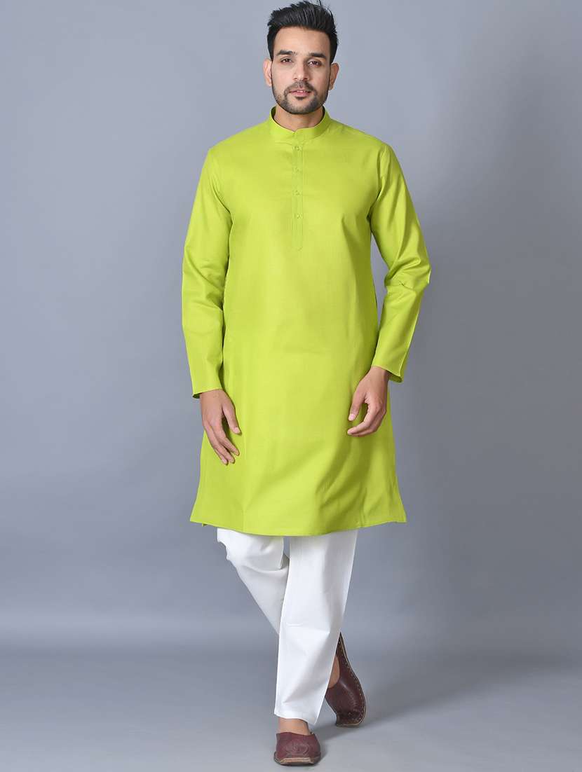 green solid kurta pajama ethnic wear set