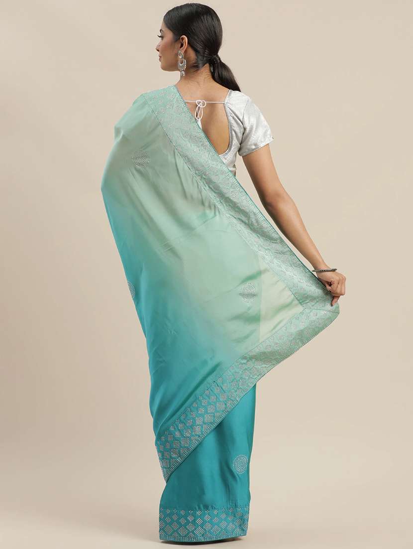 solid embellished bordered saree with blouse - 17541325 -  Standard Image - 1