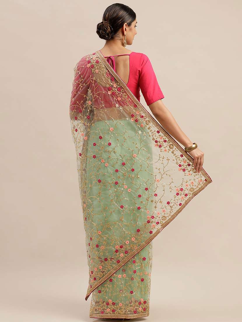 lace bordered embroidered net saree with blouse - 17541330 -  Standard Image - 1