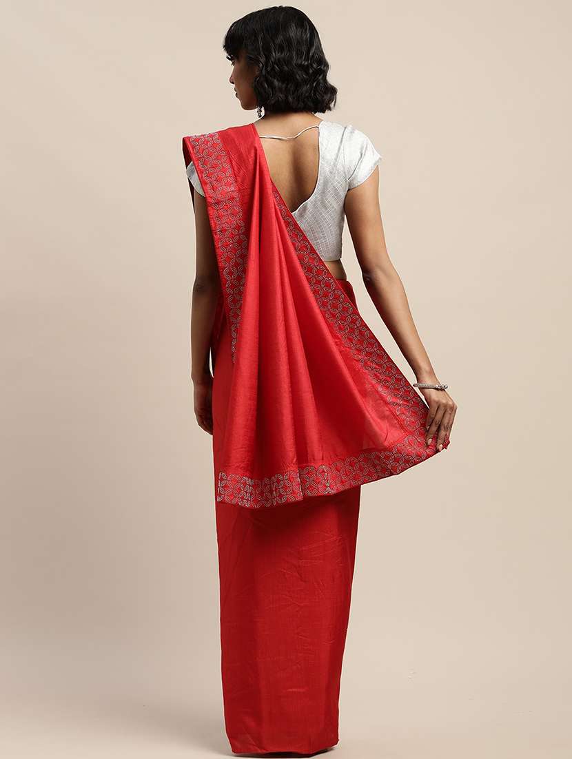 women's bordered red colored saree - 17541344 -  Standard Image - 1