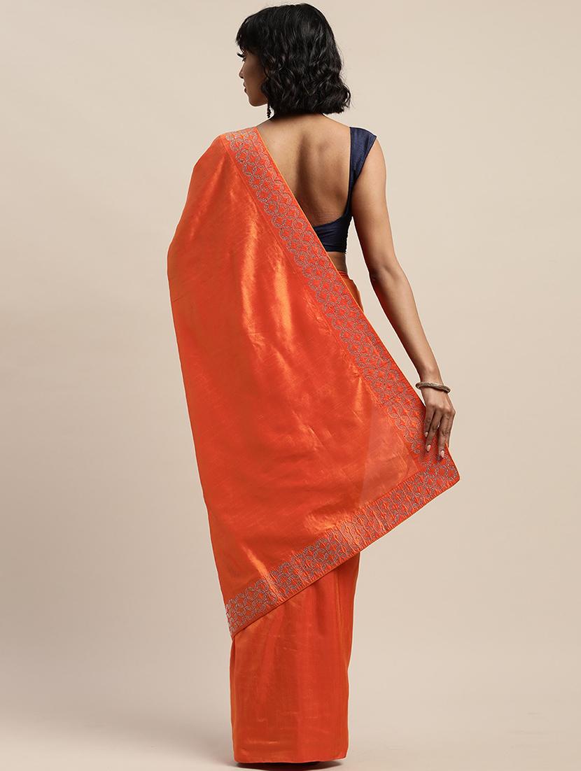 women's bordered orange colored saree with blouse - 17541346 -  Standard Image - 1