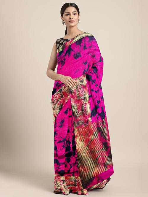 women's tie & dye pink colored saree with blouse - 17541356 -  Standard Image - 0