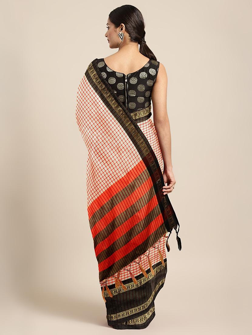 check printed saree with blouse - 17541363 -  Standard Image - 1