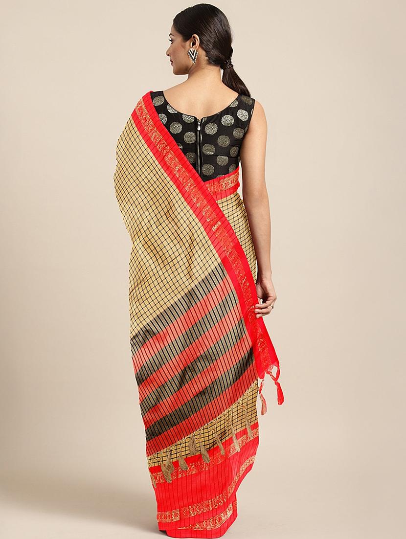 check printed saree with blouse - 17541368 - Standard Image - 1