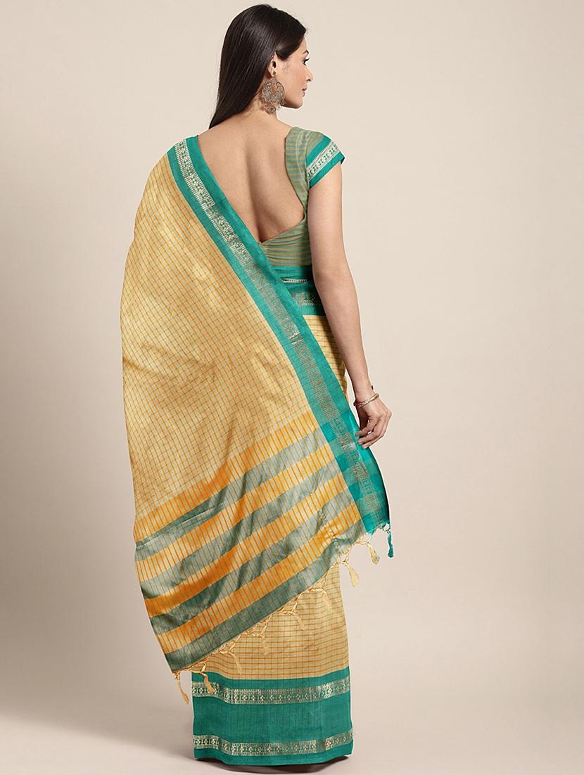 check printed saree with blouse - 17541370 -  Standard Image - 1