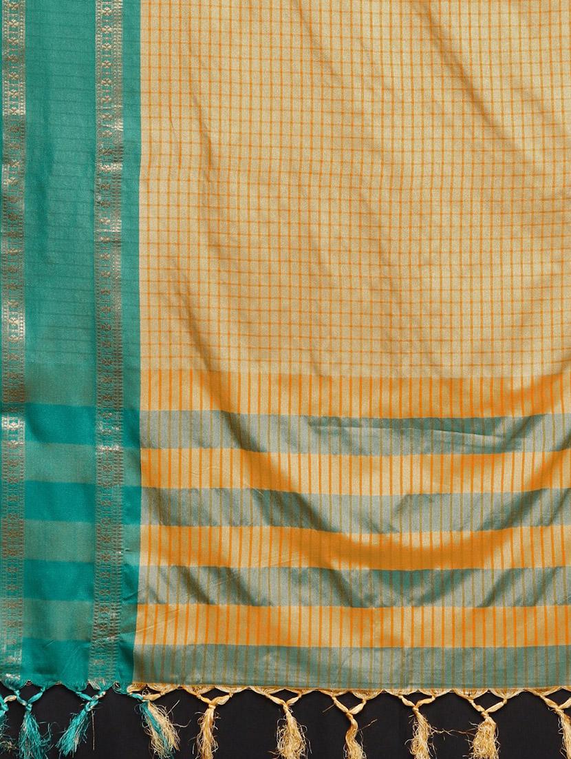 check printed saree with blouse - 17541370 - Standard Image - 4