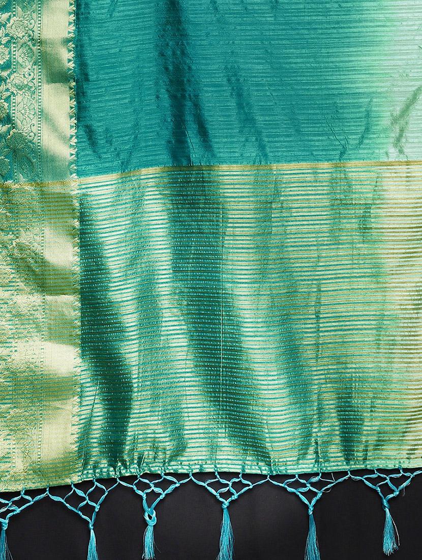 women's self design turquoise colored saree with blouse - 17541379 - Standard Image - 4