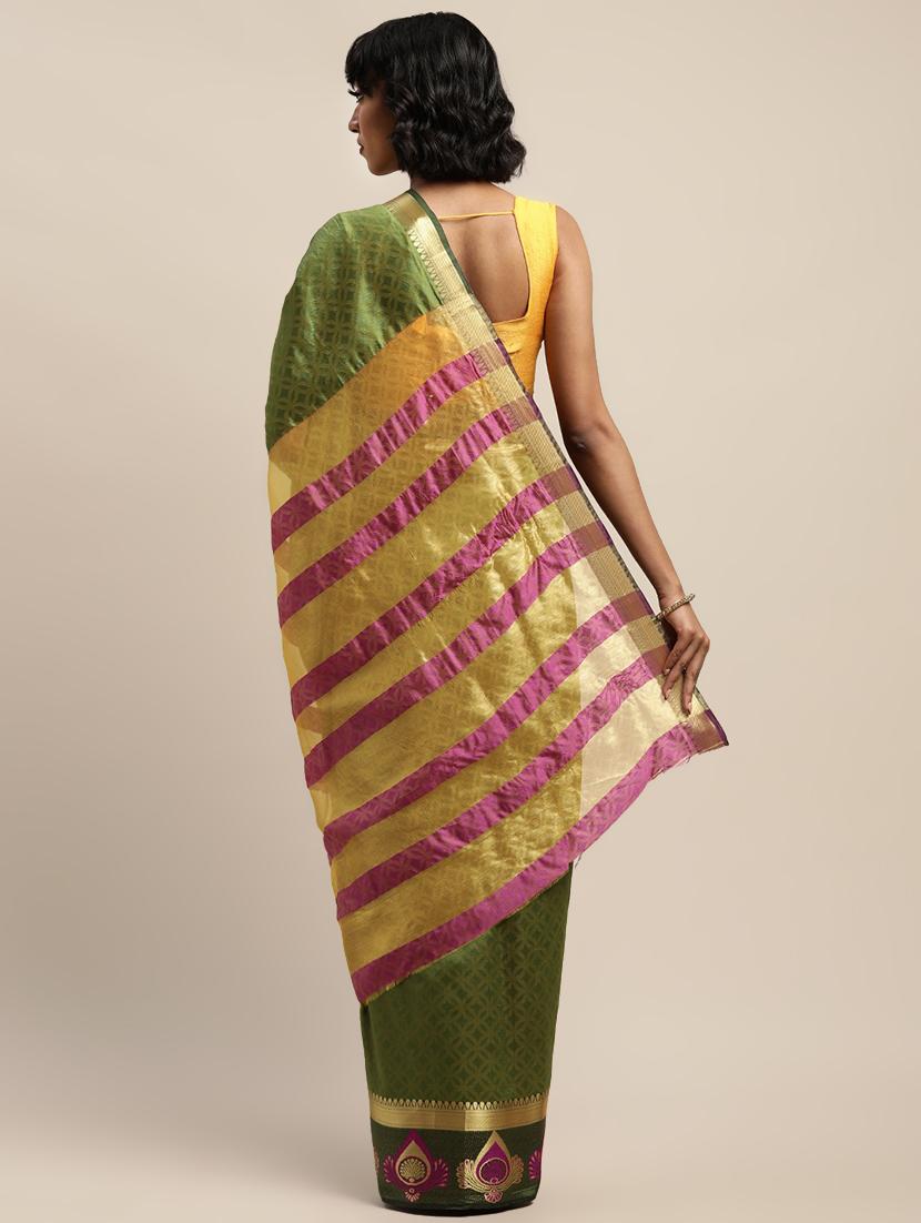 zari bordered printed saree with blouse - 17541401 - Standard Image - 1