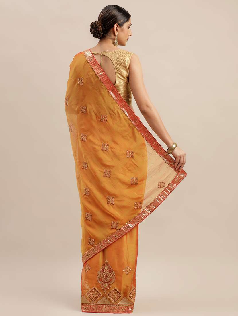 lace bordered embroidered saree with blouse - 17541408 -  Standard Image - 1