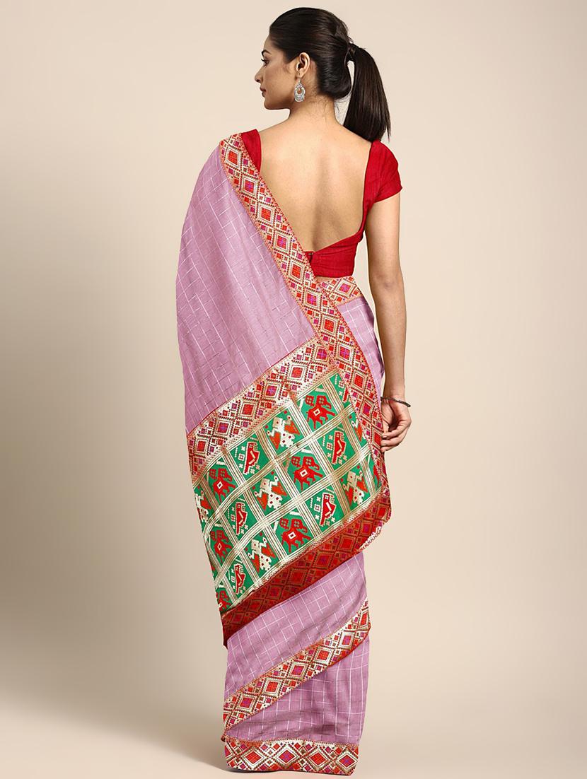 lace detailed checkered saree with blouse - 17541414 - Standard Image - 1