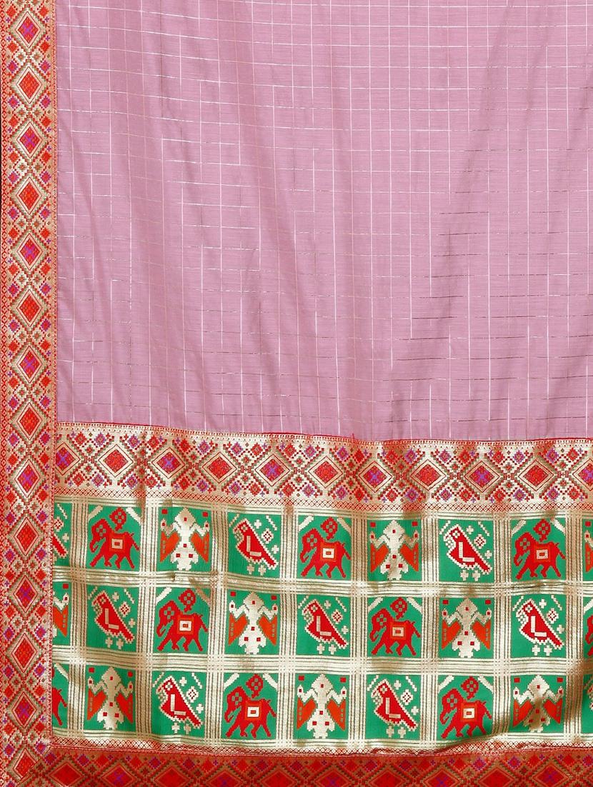 lace detailed checkered saree with blouse - 17541414 - Standard Image - 4