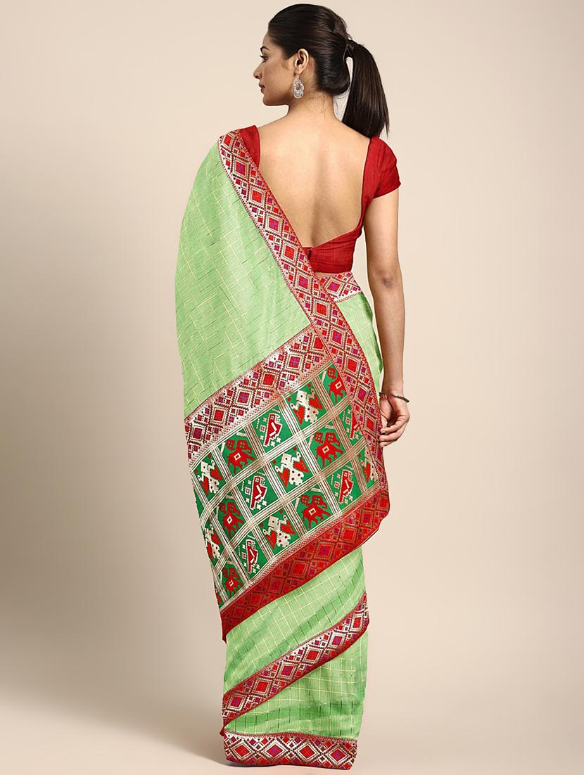lace detailed checkered saree with blouse - 17541418 - Standard Image - 1