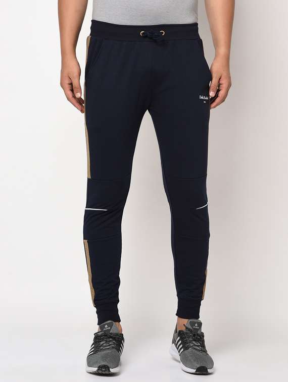 navy blue side taped ogger