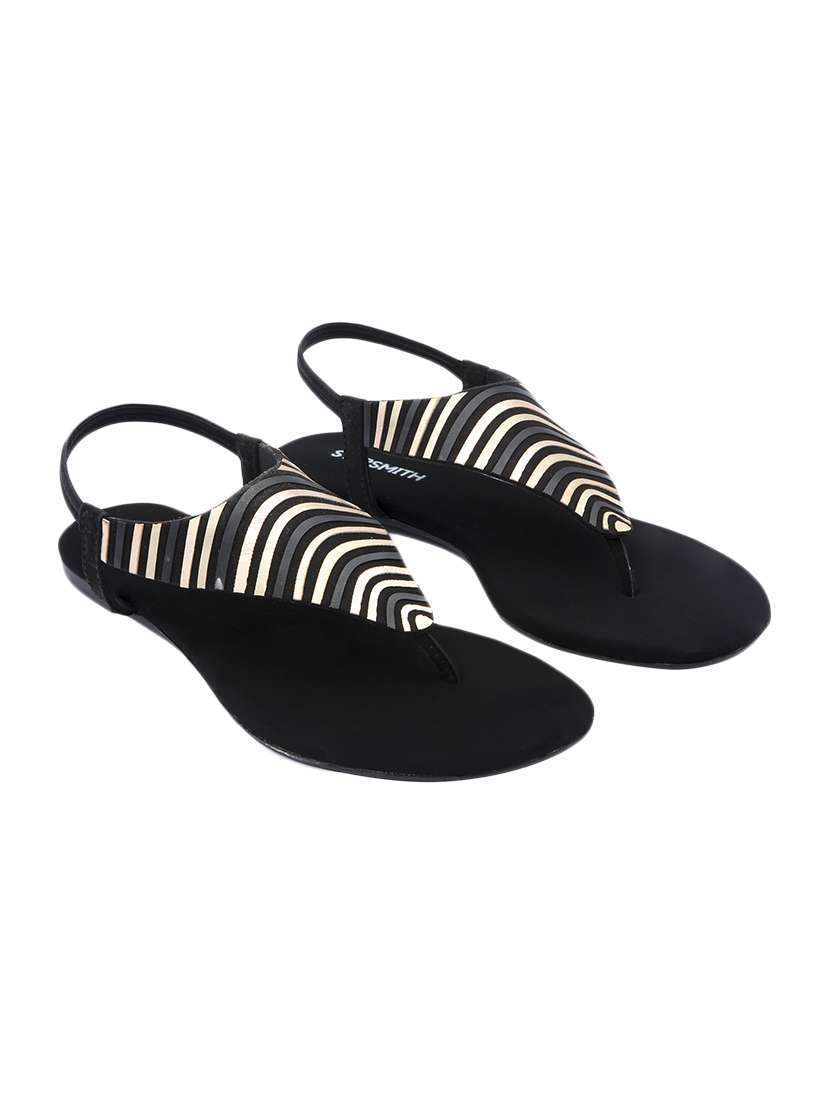 black synthetic back strap sandals