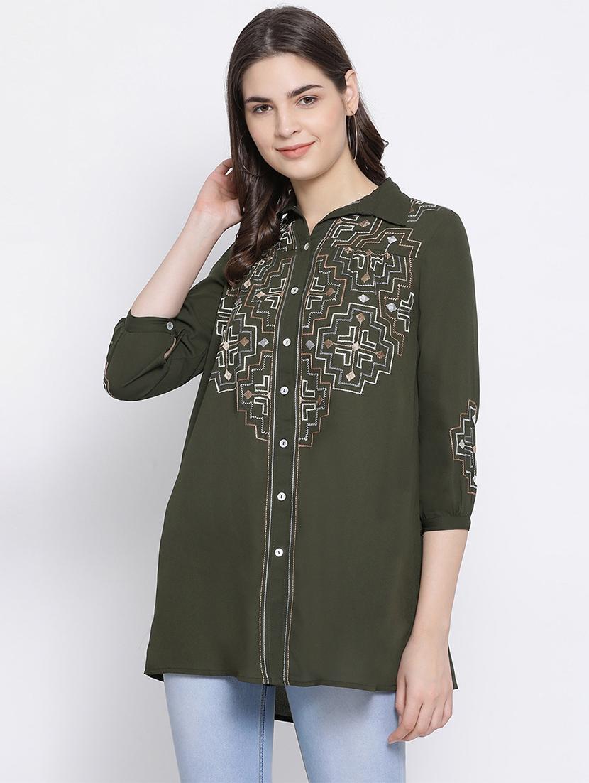 olive polyester regular shirt - 17544685 - Standard Image - 1