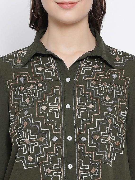 olive polyester regular shirt - 17544685 - Standard Image - 4