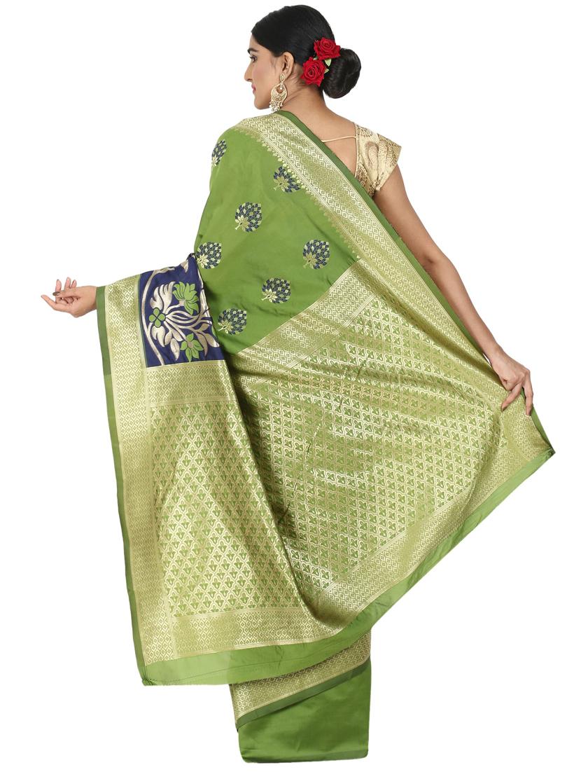 olive. art silk banarasi saree with blouse - 17545824 - Standard Image - 1