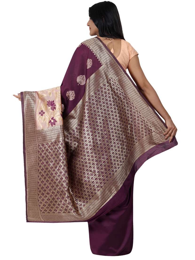 deep purple banarasi saree with blouse - 17545825 -  Standard Image - 1