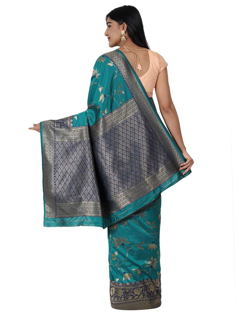 teal banarasi saree with blouse - 17545875 -  Standard Image - 1