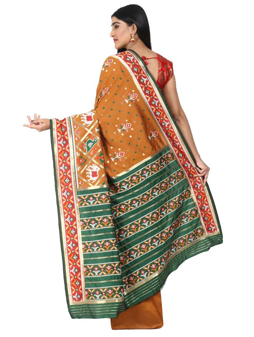 mustard silk blend patola saree with blouse - 17545878 - Standard Image - 1