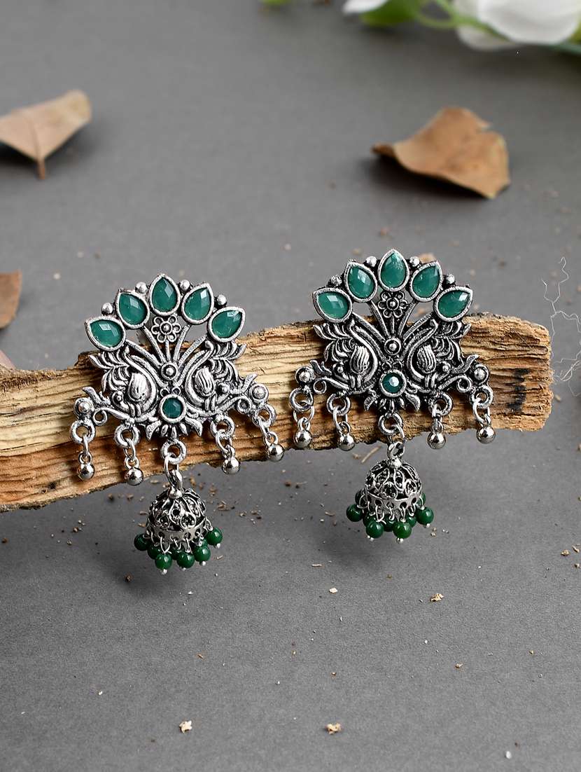 green brass drop earring
