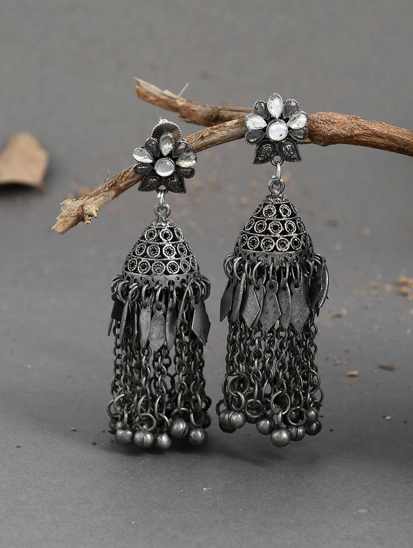 grey brass jhumka earring