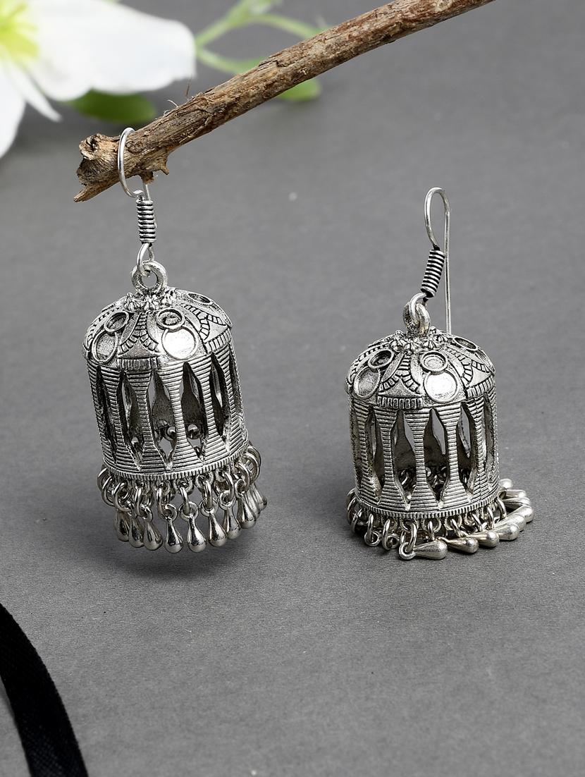 silver brass jhumka earring - 17546144 -  Zoom Image - 0