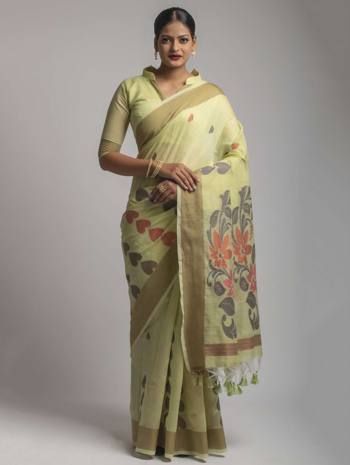 self design chanderi saree with blouse