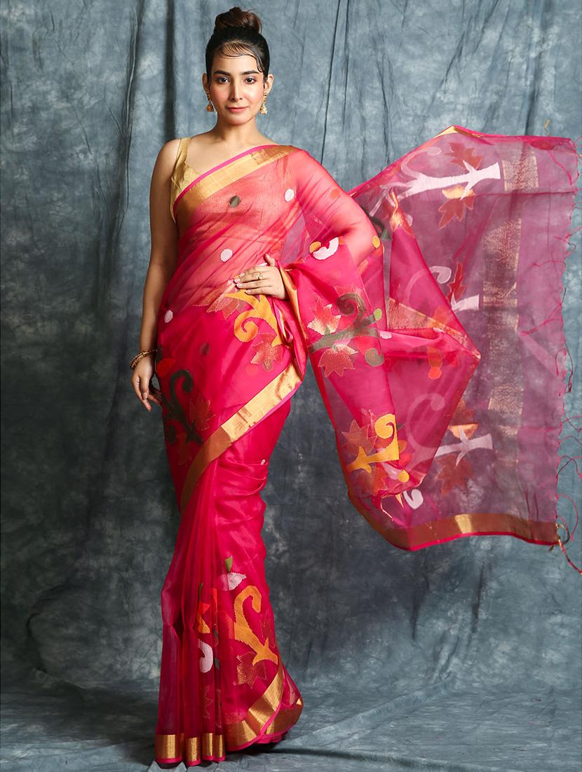 floral woven saree - 17546981 - Standard Image - 1