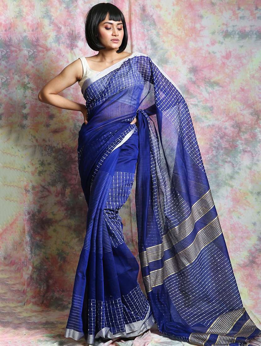 checkered handloom saree with blouse