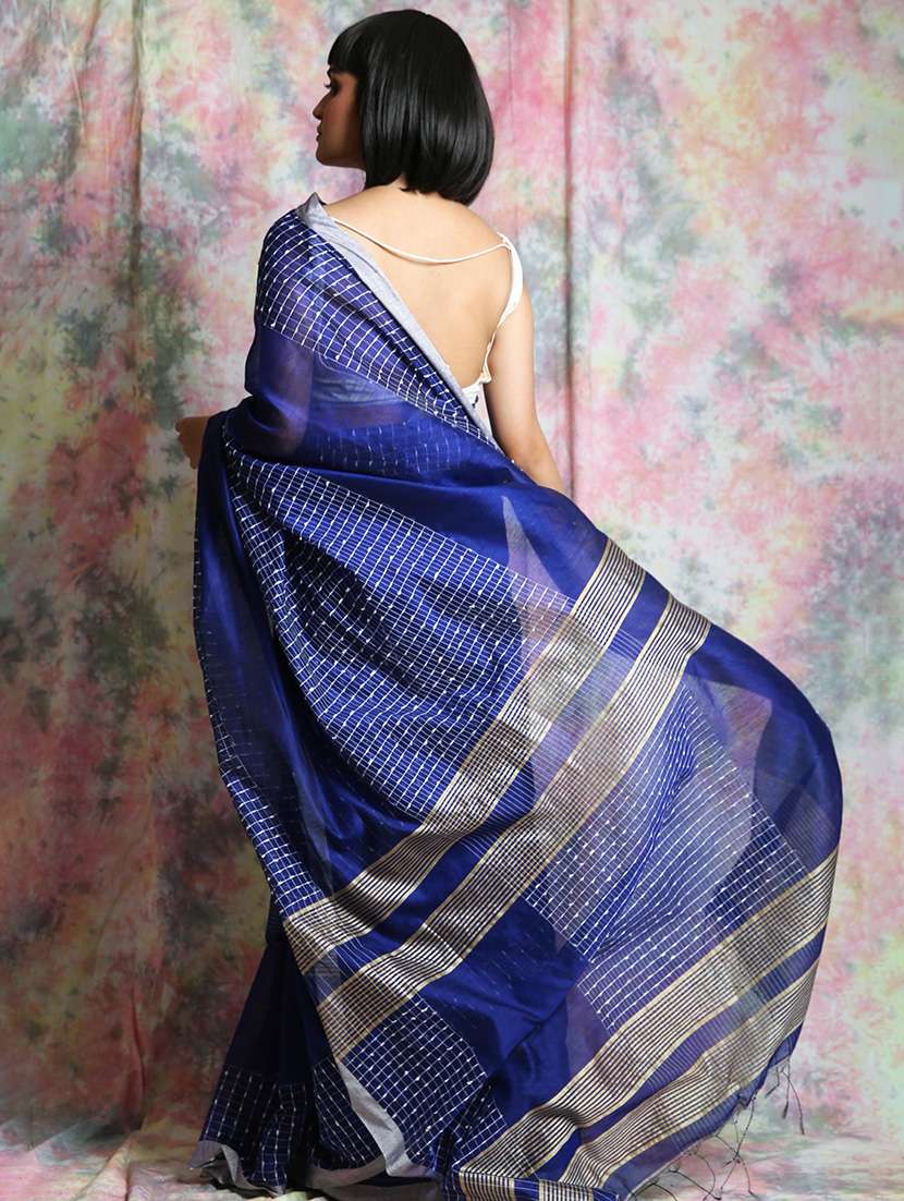 checkered handloom saree with blouse - 17546986 -  Standard Image - 1