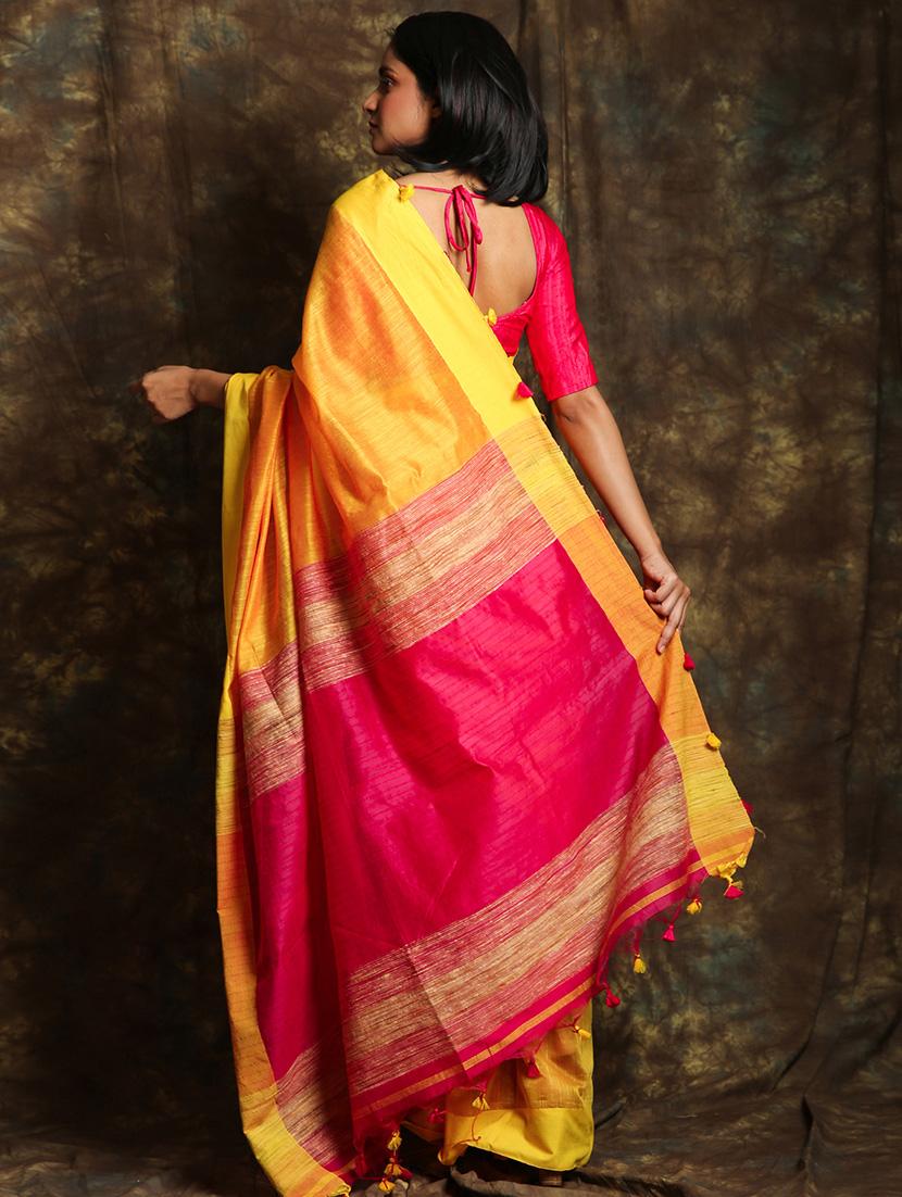 solid handloom saree with blouse - 17546992 -  Standard Image - 1