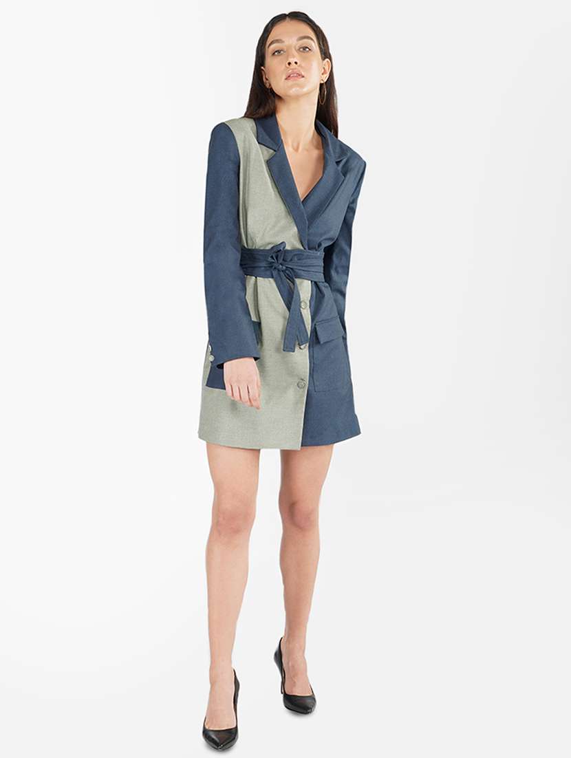 women's coat dress color block dress