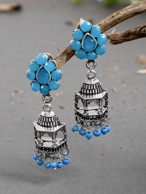 blue silver brass jhumka earring - 17547296 - Standard Image - 0