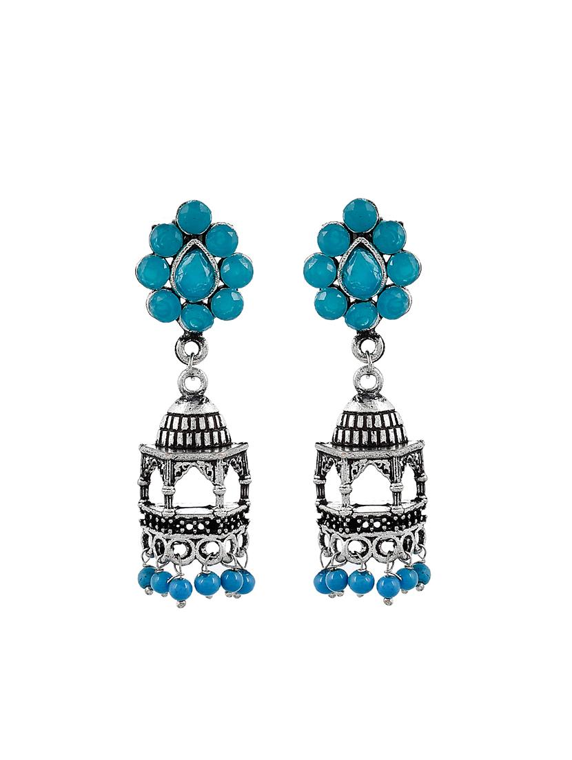 blue silver brass jhumka earring - 17547296 - Standard Image - 1