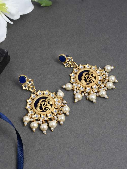 blue gold brass chandballi earring - 17547299 -  Standard Image - 0