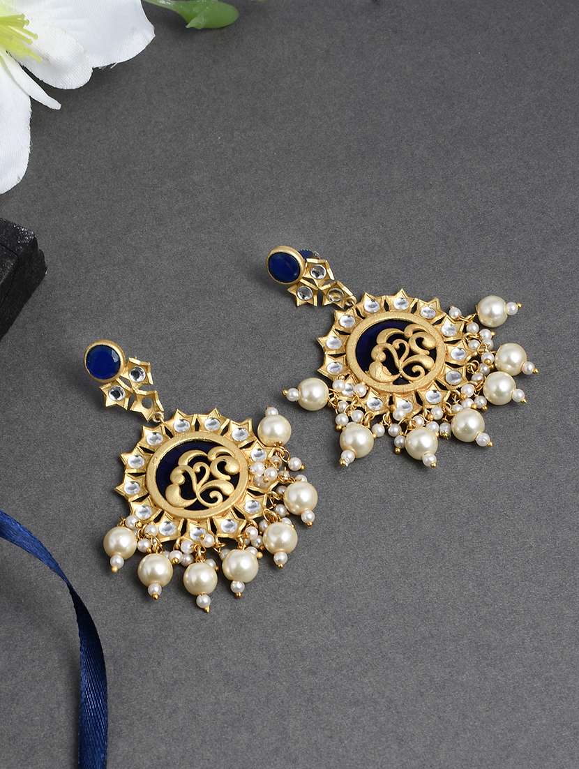 blue gold brass chandballi earring