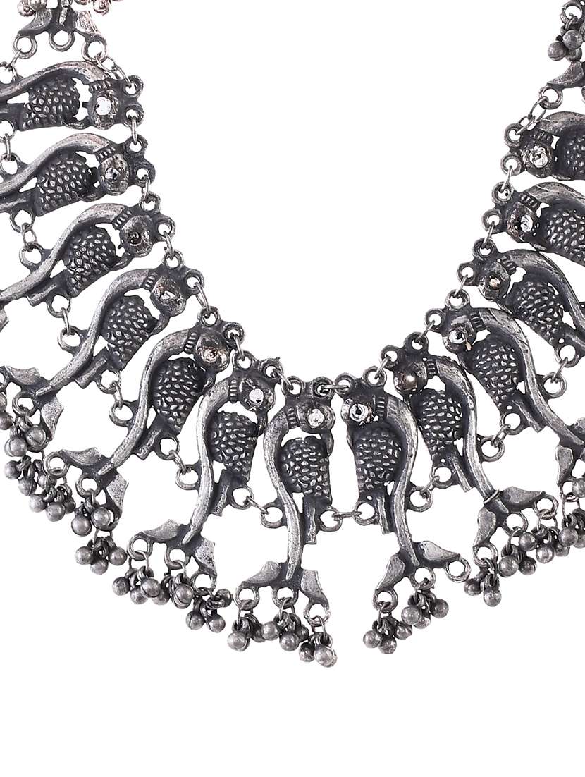 Oxidized Silver Plated Necklace With Earrings