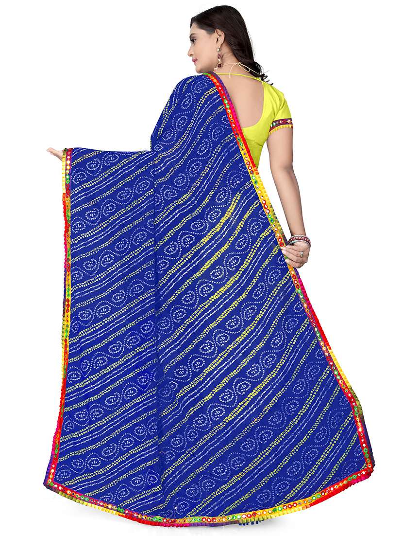 women's color block royal blue colored saree with blouse - 17547433 -  Standard Image - 1